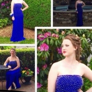 Blue Prom dress with silver pearl like beading